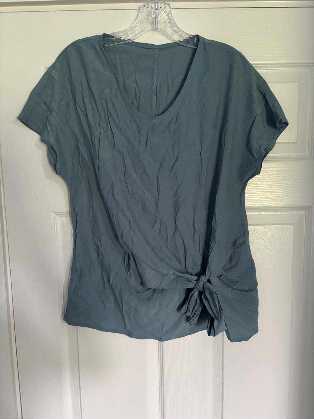 Womens Teal Knot-Front Short Sleeve Top